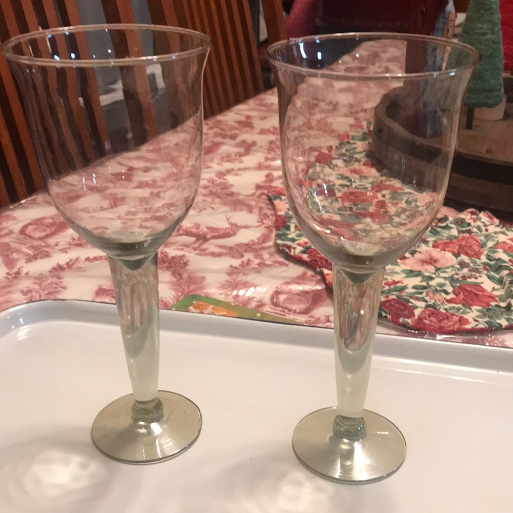 Hand Blown Clear with Subtle Smoke Color Wine/Water Glasses (2)